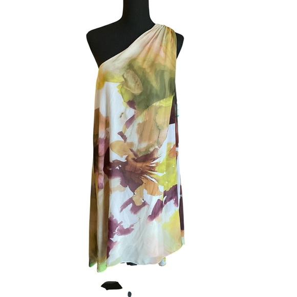 Maggy London One-Shoulder Floral Chiffon Dress NWT Size 16 - Picture 1 of 8